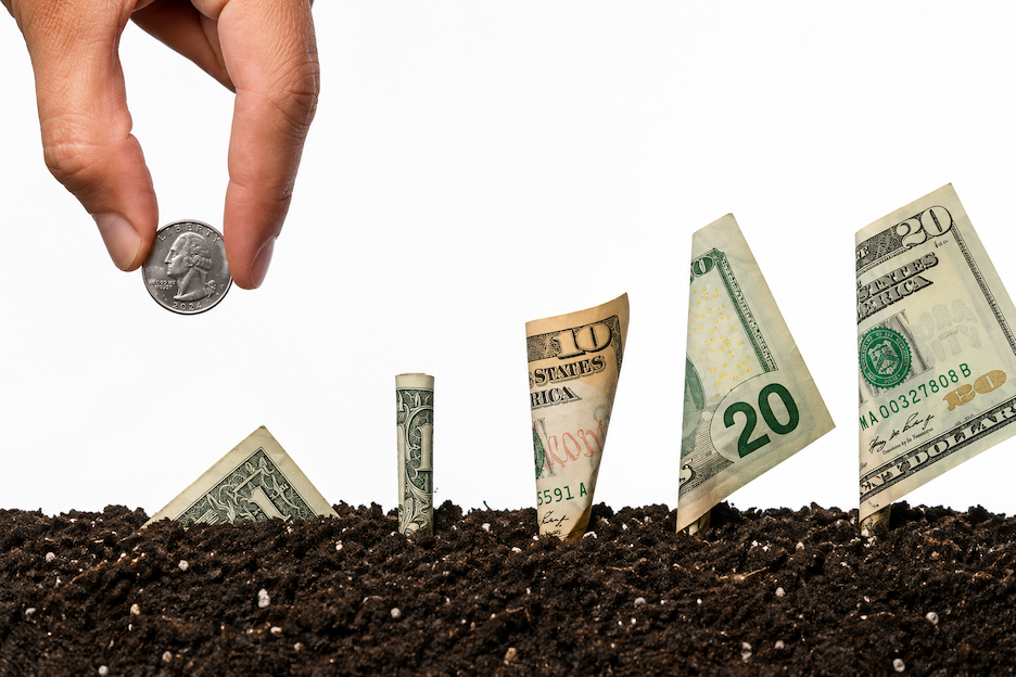 Money planted in dirt