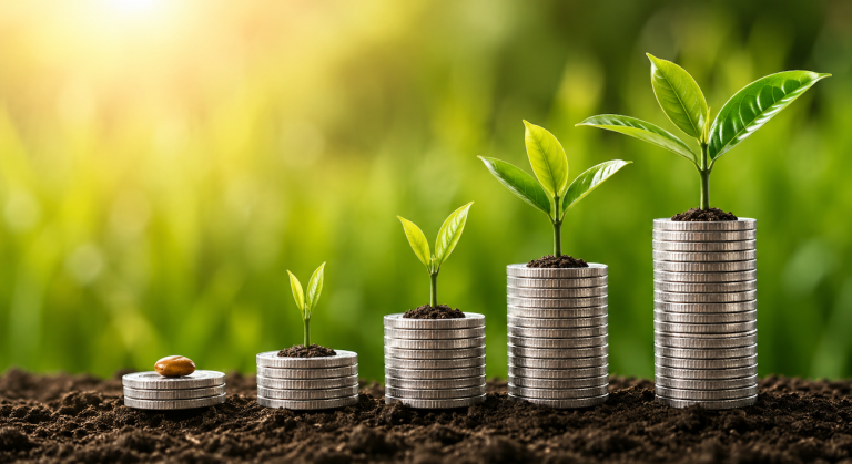 Money growing from dirt