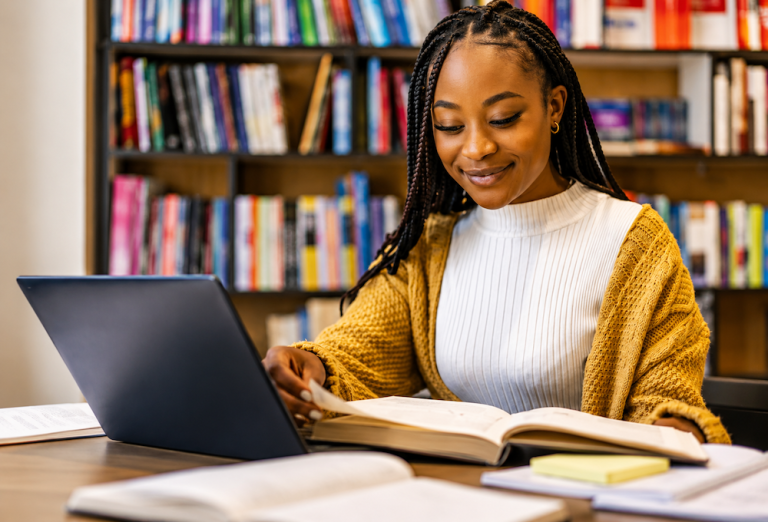 College student in a library