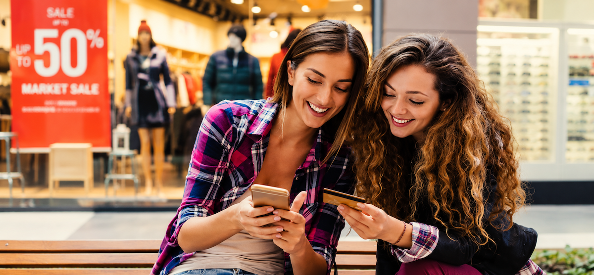 Young teens at a mall