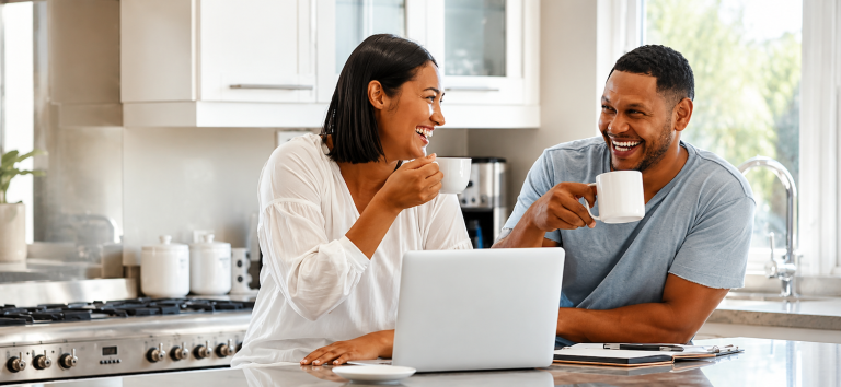 Couple happy enjoying coffee together